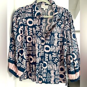 NWOT CLEOBELLA Blue and Pink Patterned blouse.
